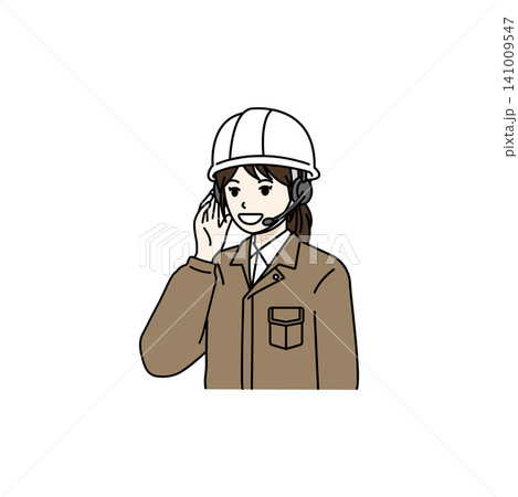女性作業員 ヘルメット ベージュ作業服 インカム 女性作業員 ヘルメット ベージュ作業服 インカム 141009547