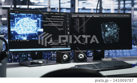 Technology specialist uses deep learning tools on a digital device in a server room to improve AI operations and system efficiency. Technology specialist uses deep learning tools on a digital device in a server room to improve AI operations and system efficiency. 141009787