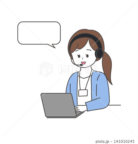 テレフォンオペレーターの女性 接客対応中のイラスト テレフォンオペレーターの女性 接客対応中のイラスト 141010245
