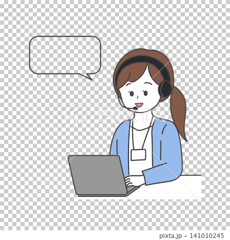 テレフォンオペレーターの女性 接客対応中のイラスト テレフォンオペレーターの女性 接客対応中のイラスト 141010245