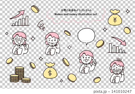 Illustration set of senior women, money, and investing 141010247