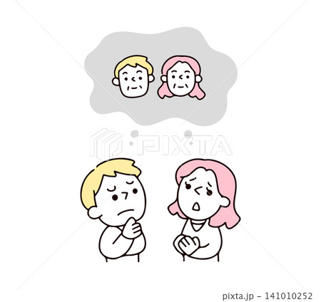 老後の心配をする若い夫婦のイラスト 141010252
