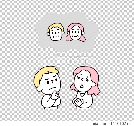 老後の心配をする若い夫婦のイラスト 141010252