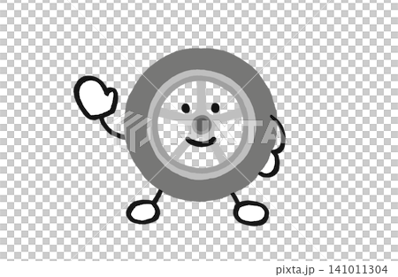 A tire character posing and waving with its right hand raised. (Illustration) (Car, Information, Recommendation) 141011304