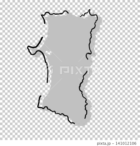 Silhouette illustration of a map of Akita Prefecture | Gray, hand-drawn style, line art 141012106