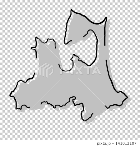 Silhouette illustration of a map of Aomori Prefecture | Gray, hand-drawn style, line art 141012107