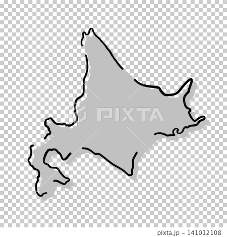 Silhouette illustration of a map of Hokkaido | Gray, hand-drawn style, line art 141012108