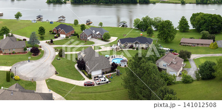 Expensive mansions in Tennessee suburbs, USA. Aerial view of wealthy residential neighborhood 141012508