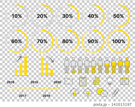Infographic and graph icon set (percentage, business, yellow, vector, transparent background) 141013197