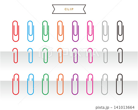 カラフルなペーパークリップのイラストセット（文房具・事務用品・ベクター・背景透過） 141013664