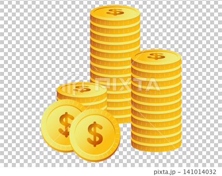 積まれたゴールドのドルコインイラスト(お金・金貨・資産運用・ビジネス・ベクター・背景透過) 積まれたゴールドのドルコインイラスト(お金・金貨・資産運用・ビジネス・ベクター・背景透過) 141014032