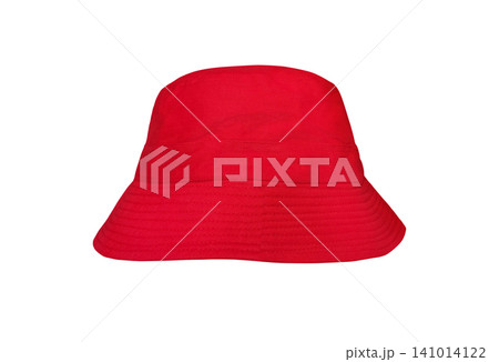 A beautiful red fabric bucket hat, isolated on a white background. A beautiful red fabric bucket hat, isolated on a white background. 141014122