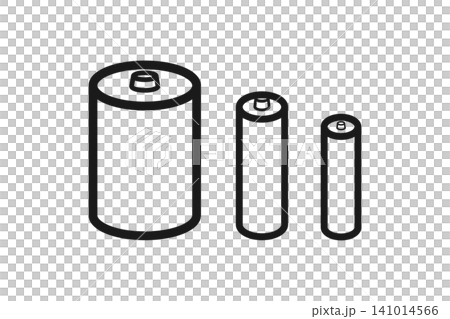 Set of 3 simple line art icons of batteries/dry cell batteries 141014566