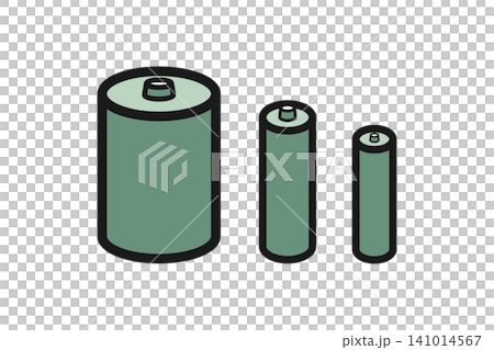 Set of 3 simple line art icons of batteries/dry cell batteries, in color. Set of 3 simple line art icons of batteries/dry cell batteries, in color. 141014567