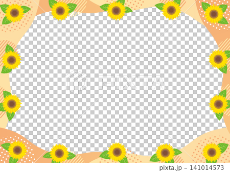 A horizontal frame with sunflowers and round geometric patterns of dots and stripes - orange A horizontal frame with sunflowers and round geometric patterns of dots and stripes - orange 141014573