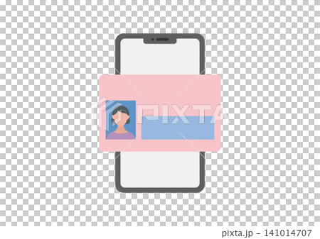 Vector illustration of a middle-aged woman with a smartphone and My Number Card. Vector illustration of a middle-aged woman with a smartphone and My Number Card. 141014707