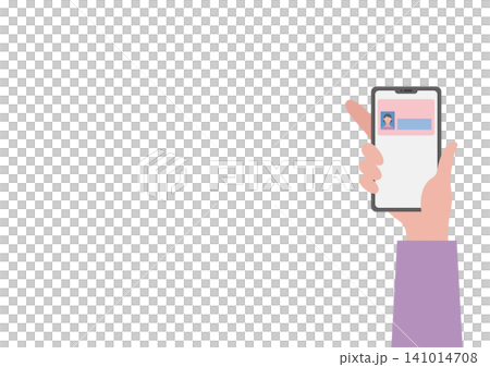 Vector illustration of a middle-aged woman's smartphone and My Number Card. Vector illustration of a middle-aged woman's smartphone and My Number Card. 141014708
