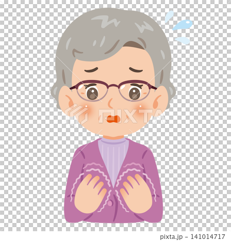 Illustration of a senior woman with trembling hands 141014717