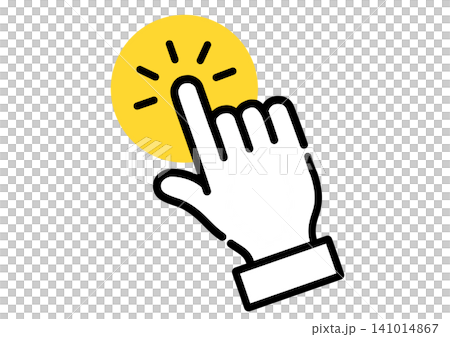 Simple hand pointer icon illustration with sleeves, yellow. Simple hand pointer icon illustration with sleeves, yellow. 141014867