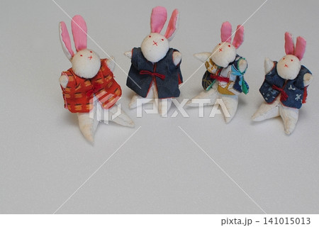 和柄_手作りちりめん細工のうさぎ人形 和柄_手作りちりめん細工のうさぎ人形 141015013