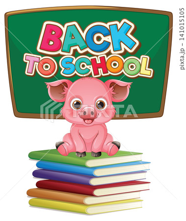 Cartoon Pig Sitting on Stack of Books with Chalkboard Background Cartoon Pig Sitting on Stack of Books with Chalkboard Background 141015105