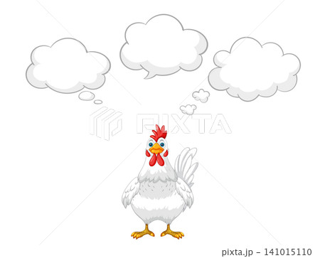 Cartoon White Chicken Standing with Three Empty Thought Bubbles Cartoon White Chicken Standing with Three Empty Thought Bubbles 141015110