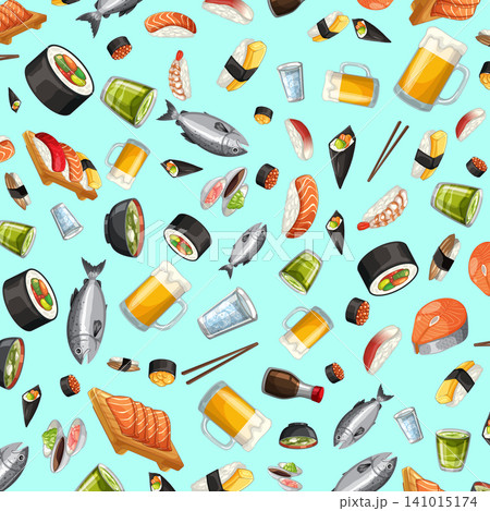 Seamless Vector Pattern of Japanese Sushi Sashimi and Drinks Seamless Vector Pattern of Japanese Sushi Sashimi and Drinks 141015174