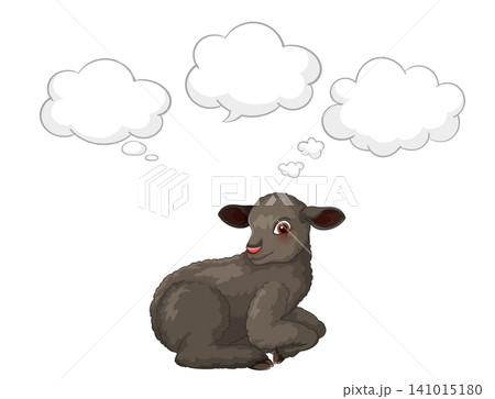 Cartoon Black Lamb Sitting with Empty Thought Bubbles Vector Illustration 141015180