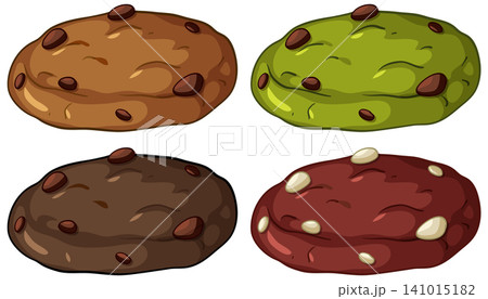 Assorted Flavor Chocolate Chip Cookies Vector Illustration Set on White Background Assorted Flavor Chocolate Chip Cookies Vector Illustration Set on White Background 141015182