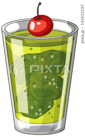 Green Soda Drink with Ice Cubes and a Red Cherry Green Soda Drink with Ice Cubes and a Red Cherry 141015197