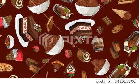 Seamless Vector Pattern of Assorted Chocolate Desserts and Sweet Treats 141015200