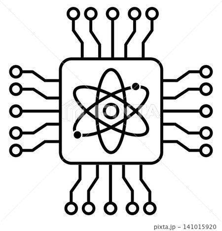 Quantum computing icon. Quantum chip with atomic orbitals sign. Quantum computing chip symbol. flat style. 141015920