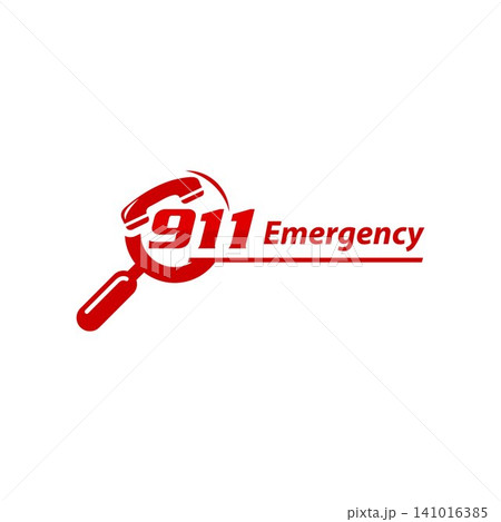 Call 911 phone number icon Black line art vector logo 141016385