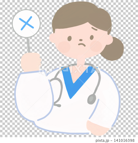 An illustration of a female doctor holding an "X" mark. An illustration of a female doctor holding an "X" mark. 141016398