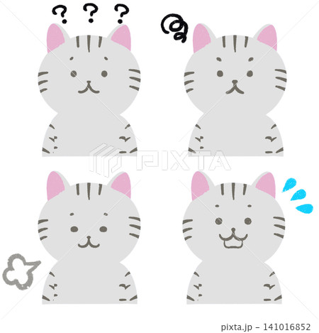 ねこの不安や心配な表情、ポーズセット 141016852