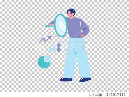 圖中描繪了一名男子正在用放大鏡查看圖表。 圖中描繪了一名男子正在用放大鏡查看圖表。 141017111
