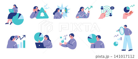 ビジネスリサーチをする人々のイラストセット ビジネスリサーチをする人々のイラストセット 141017112