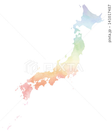 水彩風ベクター・日本地図・レインボー 水彩風ベクター・日本地図・レインボー 141017487