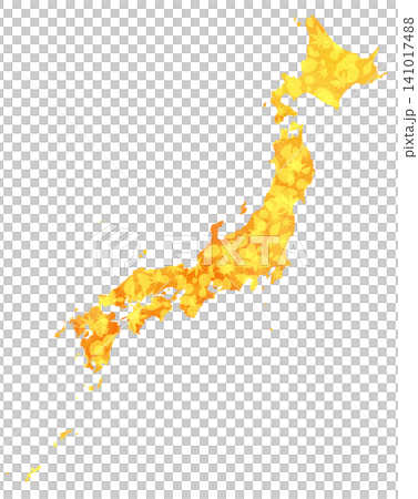 以水彩風格繪製的日本地圖向量圖,地圖上點綴著秋葉。 以水彩風格繪製的日本地圖向量圖,地圖上點綴著秋葉。 141017488