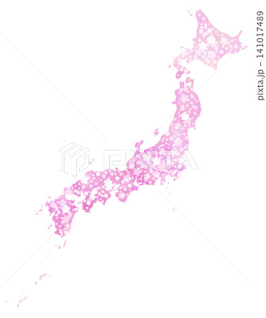 水彩風ベクター・日本地図・桜 141017489