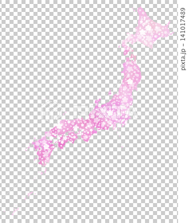 水彩風ベクター・日本地図・桜 141017489
