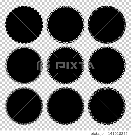 A set of round frame silhouettes adorned with various lace and frill designs. A set of round frame silhouettes adorned with various lace and frill designs. 141018255