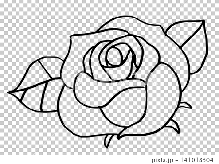 Simple illustration, monochrome line drawing, rose flower Simple illustration, monochrome line drawing, rose flower 141018304