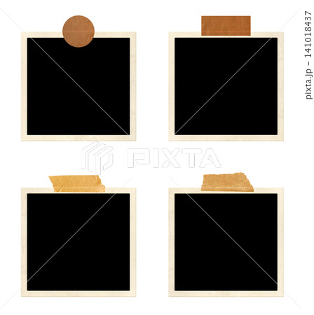 Set of four frame photos with adhesive tape stripes. Pictures album grid for scrapbooking. Vintage style mood board layout. Isolated on white background. Copy space for your text and photo Set of four frame photos with adhesive tape stripes. Pictures album grid for scrapbooking. Vintage style mood board layout. Isolated on white background. Copy space for your text and photo 141018437