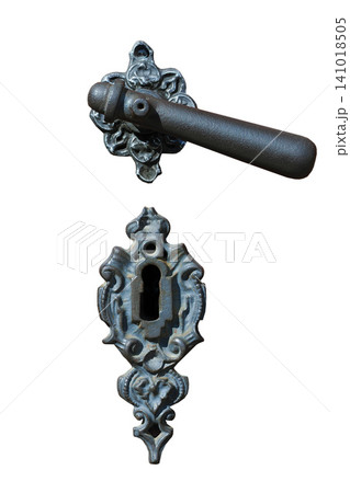 old iron door handle isolated on white background 141018505