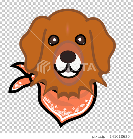 バンダナを巻いたゴールデンレトリバーの顔のイラスト バンダナを巻いたゴールデンレトリバーの顔のイラスト 141018620