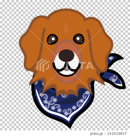 一幅金毛犬戴著頭巾的插圖。 一幅金毛犬戴著頭巾的插圖。 141018657