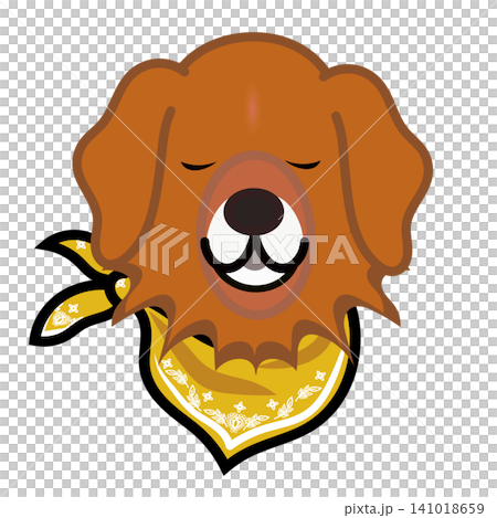 バンダナを巻いたゴールデンレトリバーの顔のイラスト バンダナを巻いたゴールデンレトリバーの顔のイラスト 141018659