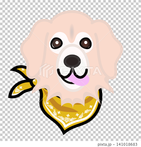 バンダナを巻いたゴールデンレトリバーの顔のイラスト バンダナを巻いたゴールデンレトリバーの顔のイラスト 141018683