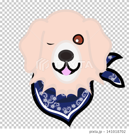 一幅金毛犬戴著頭巾的插圖。 一幅金毛犬戴著頭巾的插圖。 141018702